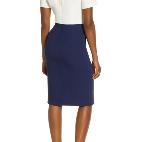 Harper Rose Crepe Sheath Assymetrical Dress Colorblock Short Sleeve Women's 6 - Picture 5 of 9